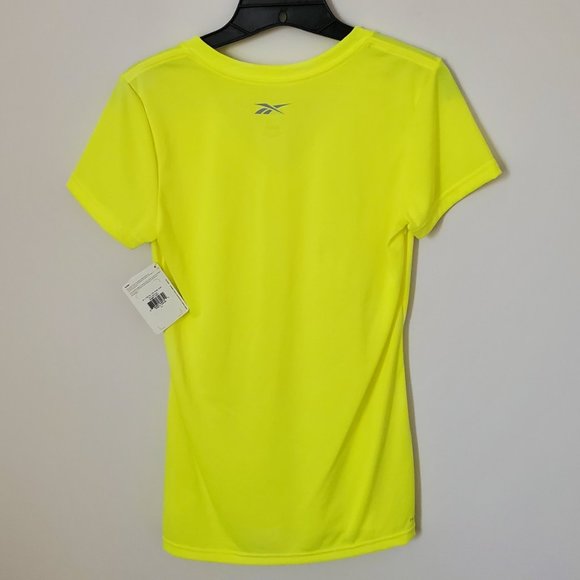 Reebok Women's PlayDry V-Neck Short Sleeve T-Shirt | NWT | XS | Bright Yellow - Picture 2 of 8